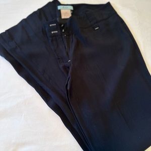 Marciano black silk trousers with gold stitch detail